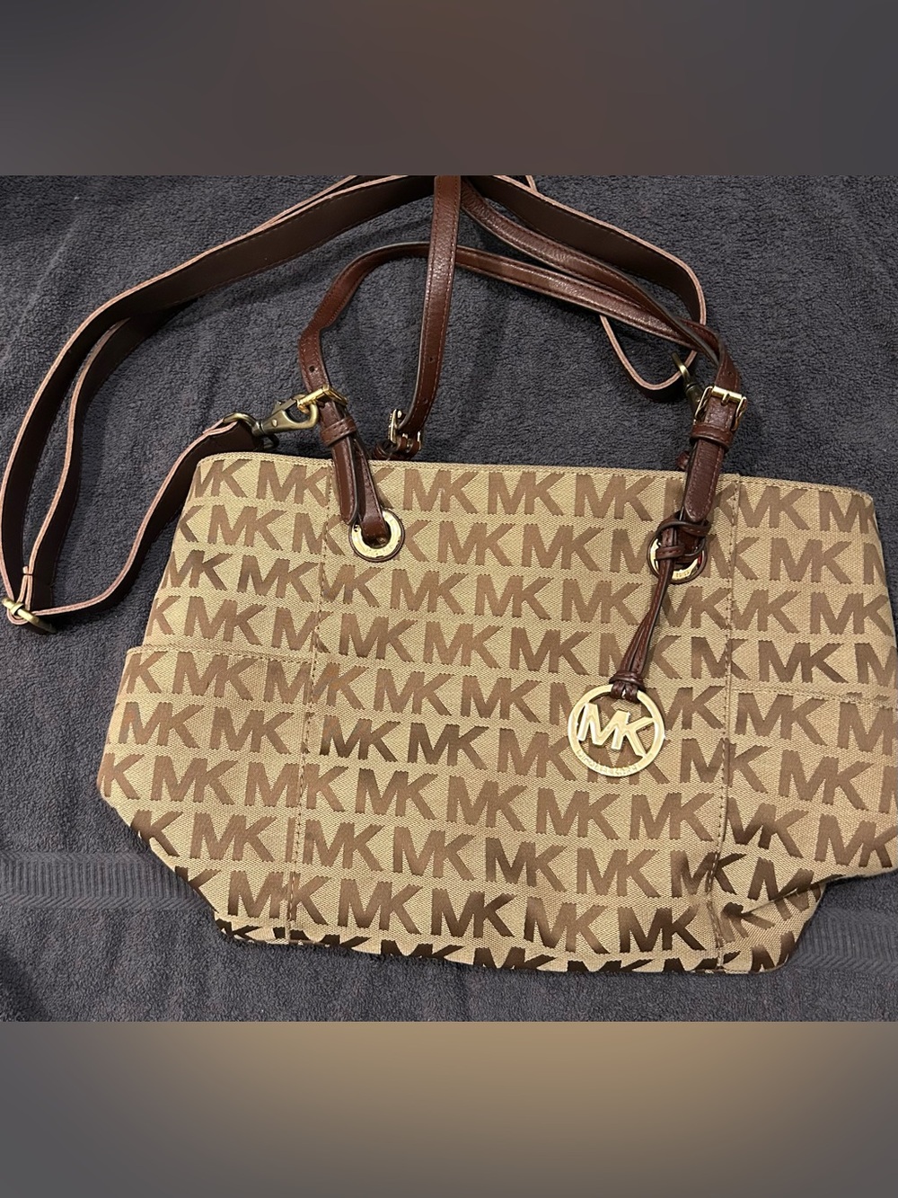 Michael Kors Tan and Brown MK Logo Tote